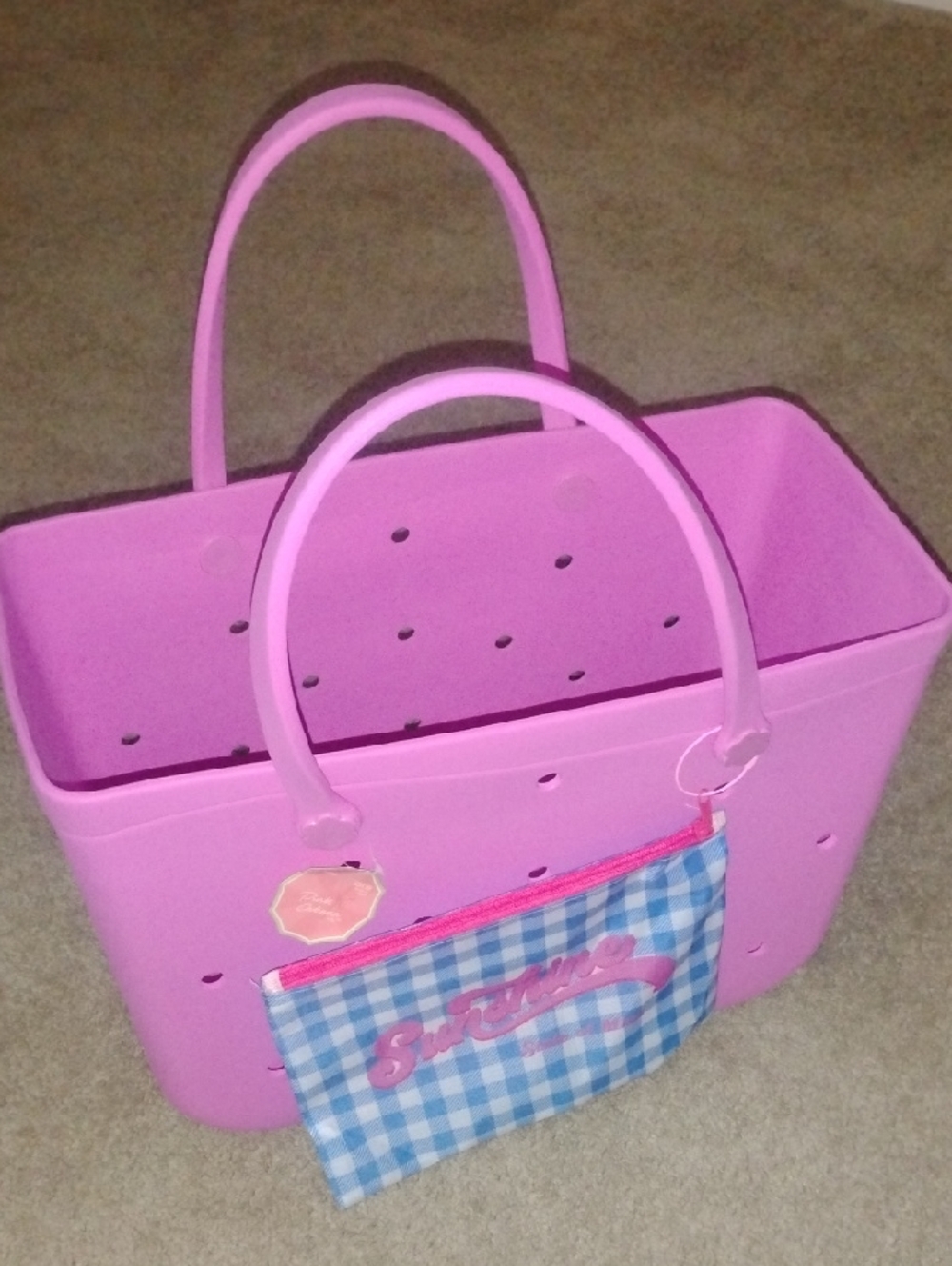 Pink Tote Bag with Removable Gingham Pouch